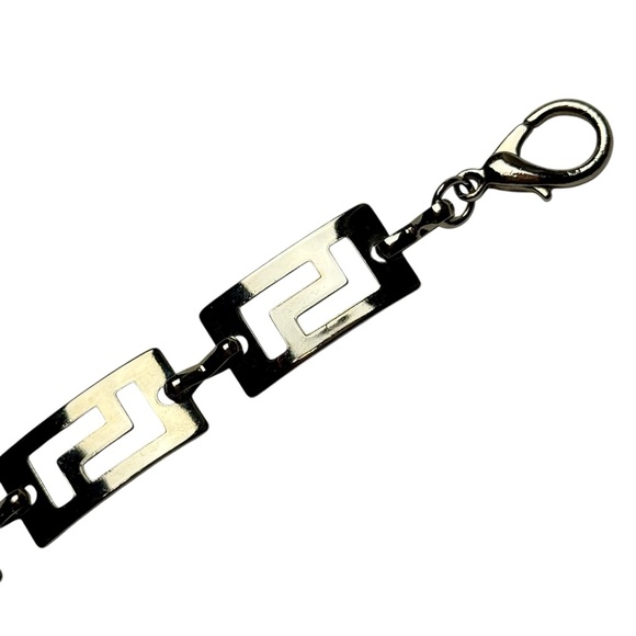 Vintage Greek Key Silver Tone Chain Link Adjustable Lobster Claw Belt 45” - Picture 2 of 5